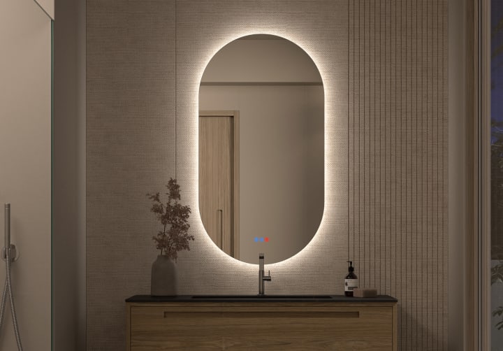 Miroir de salle de bains avec éclairage LED Denia Bruntec principal 1