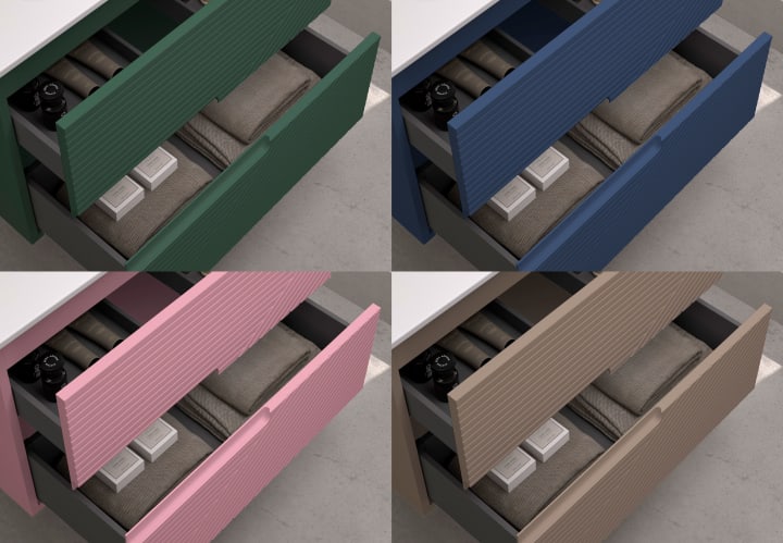 Meuble de salle de bains avec plan de toilette en pierre de couleur assortie Lia Bruntec Couleurs détail 12