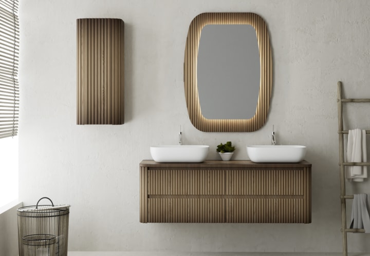 Meubles de salle de bains avec plan de toilette en bois massif Baviera Bruntec principal 2