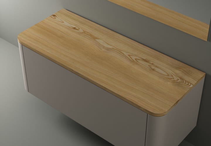 Meubles de salle de bains avec plan de toilette en bois massif Baviera Bruntec détail 4