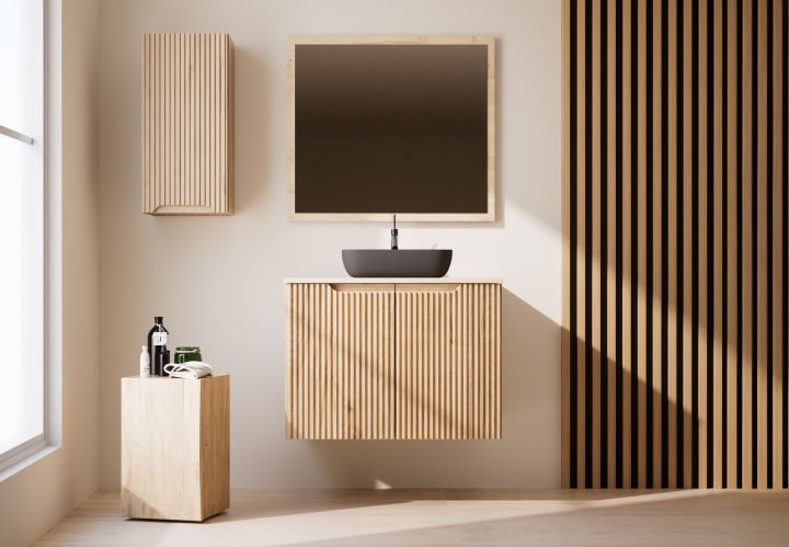Meuble de salle de bains avec plan de toilette en bois massif Alpes 14 Bruntec principal 1