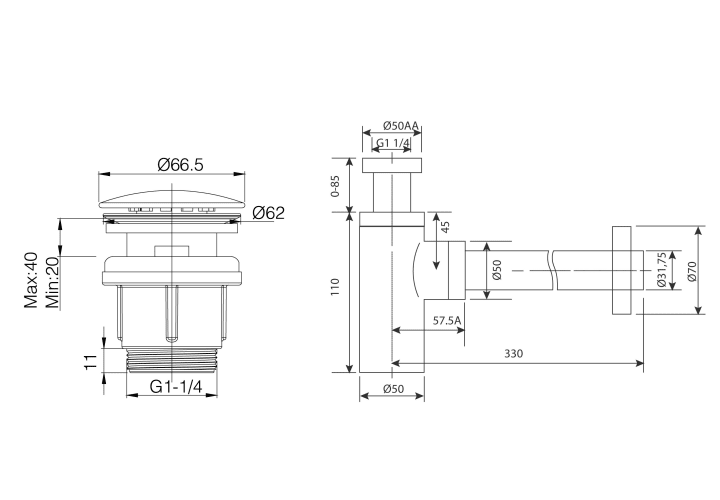 Pack Valve Click-clack + Siphon Imex croquis 10