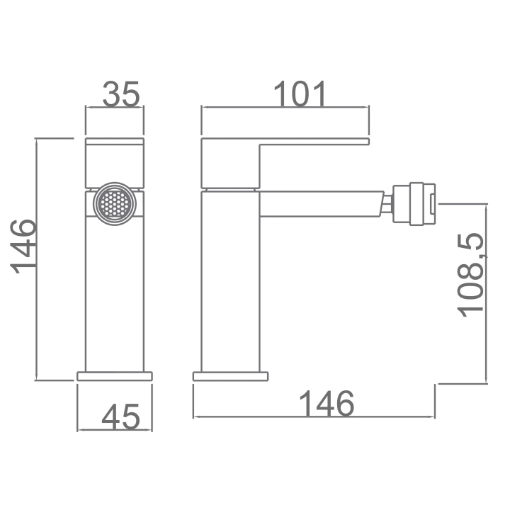 mitigeur de bidet Valencia Imex croquis 1