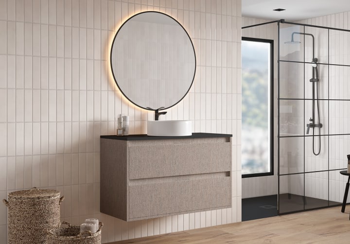 Meuble de salle de bains avec plan de toilette Artemisa Bruntec Pierre compactée noir principal 6