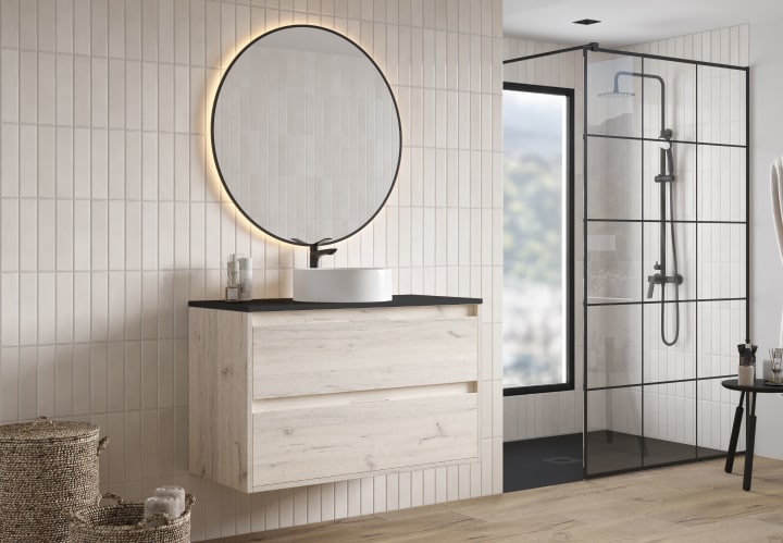 Meuble de salle de bains avec plan de toilette Artemisa Bruntec Pierre compactée noir principal 4