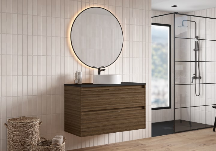 Meuble de salle de bains avec plan de toilette Artemisa Bruntec Pierre compactée noir principal 9