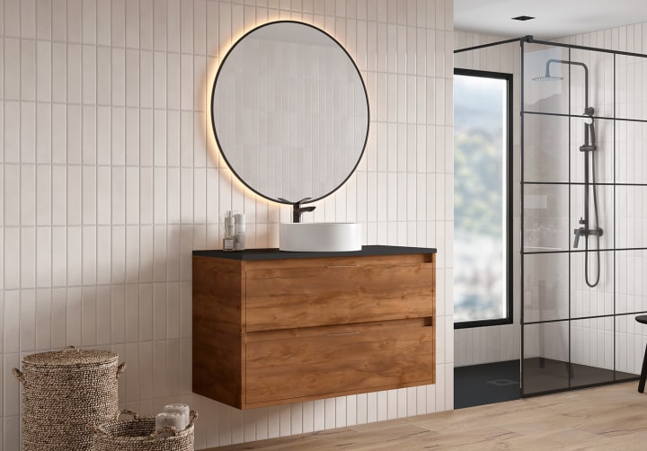 Meuble de salle de bains avec plan de toilette Artemisa Bruntec Pierre compactée noir principal 8