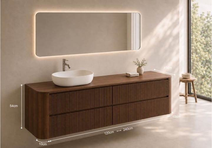 Meuble de salle de bains avec plan de toilette en bois Duna Bruntec croquis 11