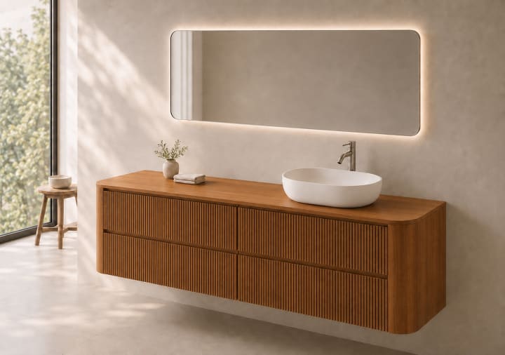 Meuble de salle de bains avec plan de toilette en bois Duna Bruntec principal 4