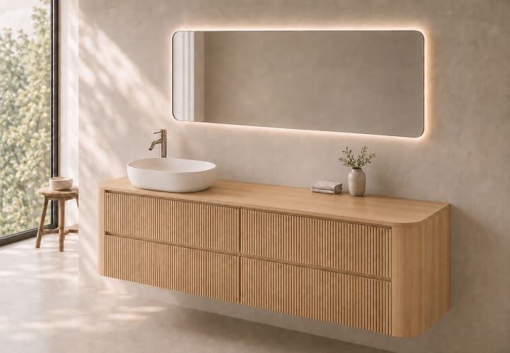Meuble de salle de bains avec plan de toilette en bois Duna Bruntec principal 2