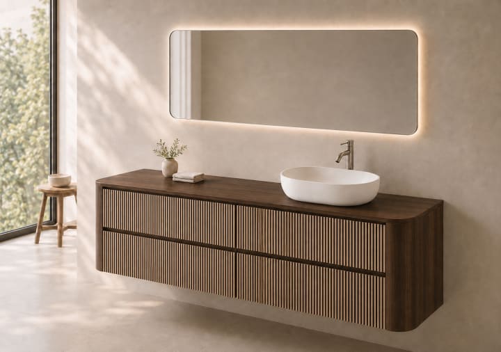 Meuble de salle de bains avec plan de toilette en bois Duna Bruntec principal 8