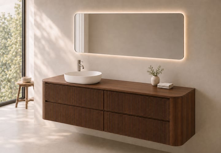 Meuble de salle de bains avec plan de toilette en bois Duna Bruntec principal 6