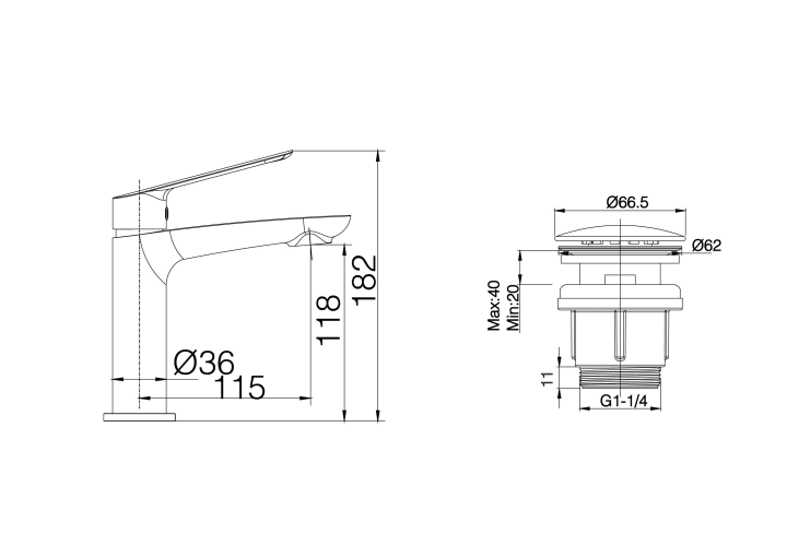 Pack Robinet de lavabo Lúxor Imex + bonde click-clack croquis 8
