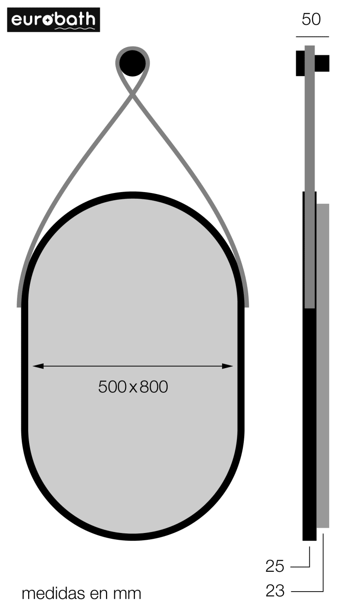 Miroir de salle de bains avec éclairage LED Funchal Eurobath croquis 3