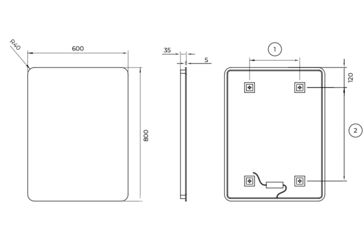 Miroir de salle de bains avec éclairage LED Dinamarca Ledimex croquis 11