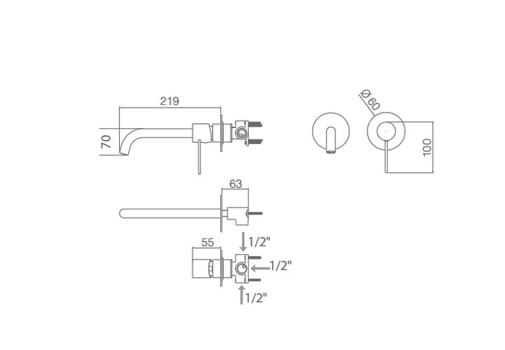 Robinetterie encastrée pour lavabo Imex Moscu croquis 2