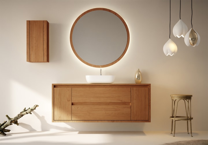 Meubles de salle de bains avec plan de toilette en bois massif Alpes 13 Bruntec principal 1