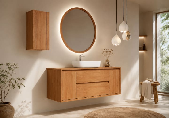 Meubles de salle de bains avec plan de toilette en bois massif Alpes 13 Bruntec environnement 4