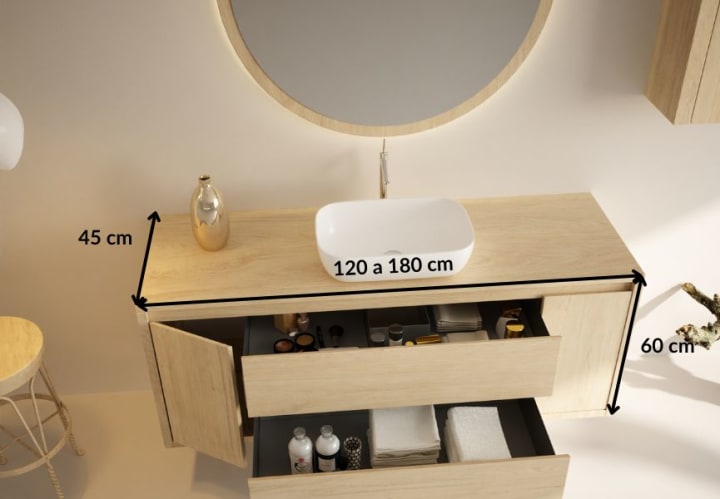 Meubles de salle de bains avec plan de toilette en bois massif Alpes 13 Bruntec croquis 5