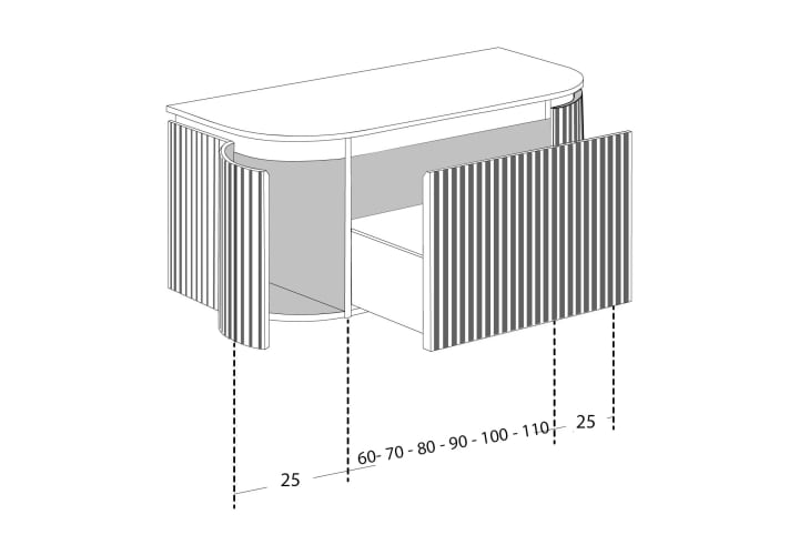 Meuble de salle de bain, plusieurs dimensions, en bois massif de frêne avec plan de toilette Solid Surface Neo Curve Bruntec, croquis 3