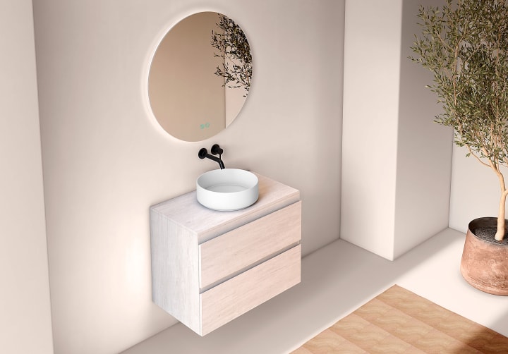 Meuble de salle de bains profondeur réduite 39 cm avec plan de toilette en bois Roma Bruntec principal 3