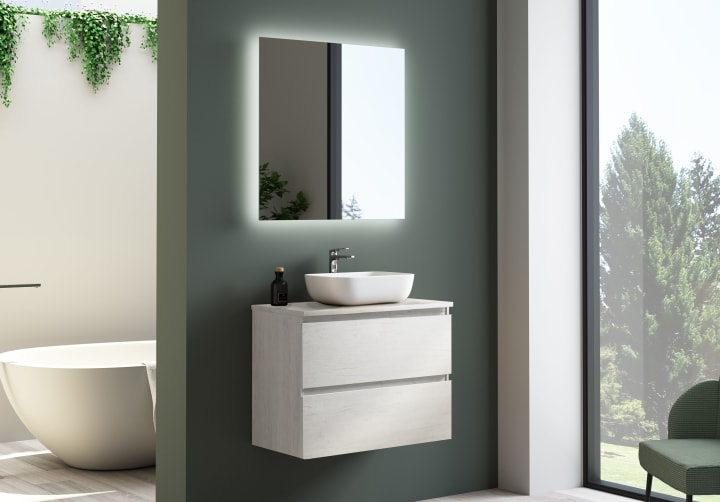 Meuble de salle de bains profondeur réduite 39 cm avec plan de toilette en bois Roma Bruntec principal 4