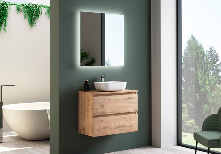Meuble de salle de bains profondeur réduite 39 cm avec plan de toilette en bois Roma Bruntec principal 5