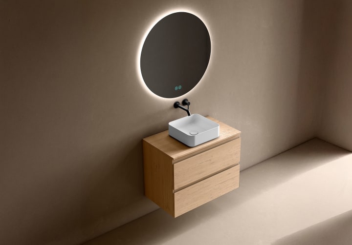 Meuble de salle de bains profondeur réduite 39 cm avec plan de toilette en bois Roma Bruntec principal 2