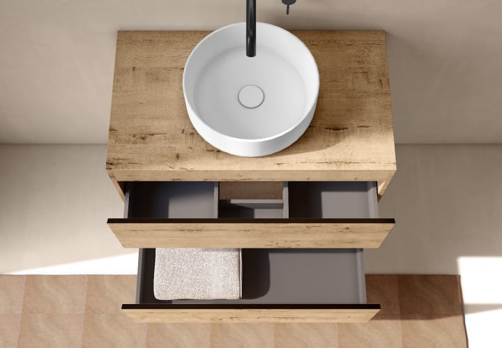 Meuble de salle de bains profondeur réduite 39 cm avec plan de toilette en bois Roma Bruntec détail 9