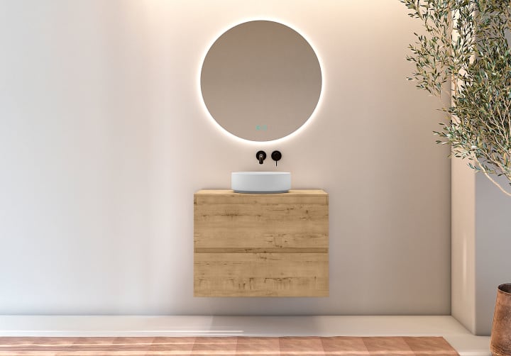 Meuble de salle de bains profondeur réduite 39 cm avec plan de toilette en bois Roma Bruntec principal 1