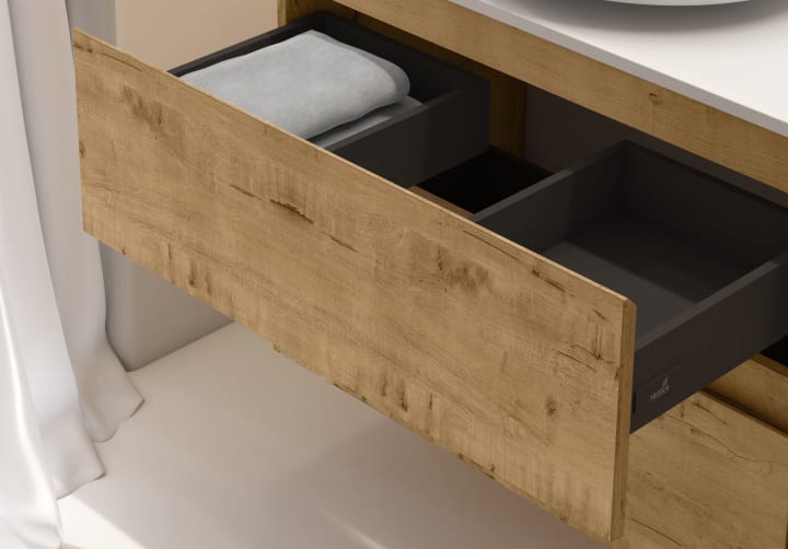 Meuble de salle de bains profondeur réduite 39 cm avec plan de toilette en bois Roma Bruntec détail 6