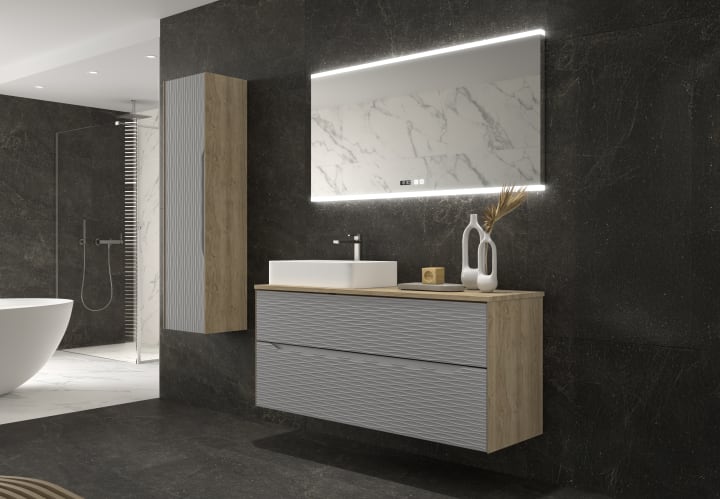 Meuble de salle de bains avec plan de toilette bois Sahara Coycama principal 4