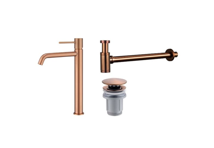 Pack robinet de lavabo à bec haut Monza Imex + valve clic clac + Siphon rond apparent principal 4