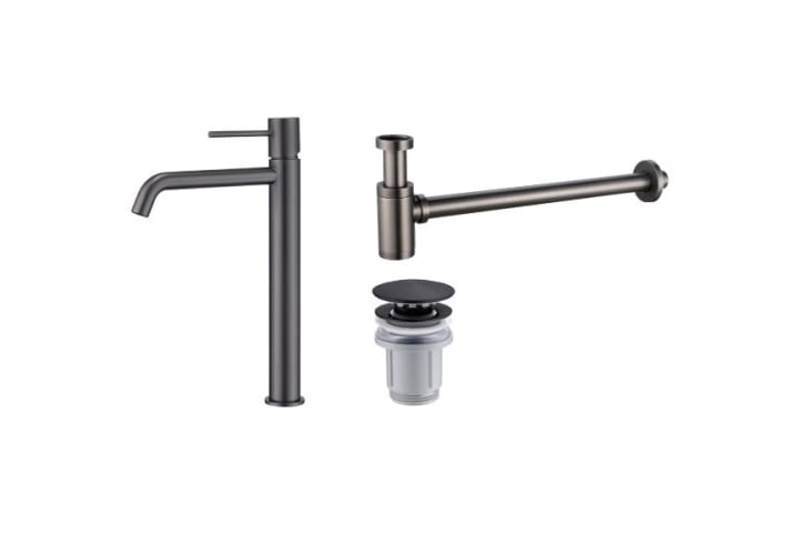 Pack robinet de lavabo à bec haut Monza Imex + valve clic clac + Siphon rond apparent principal 2