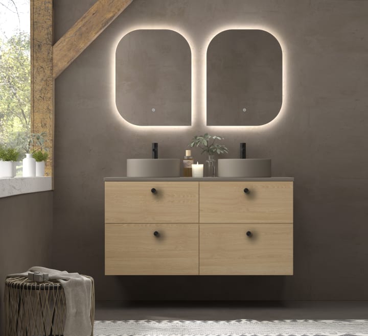 Ensemble de meubles de salle de bains avec lavabos sur plan de toilette microtec Avila Dos Carmen principal 1