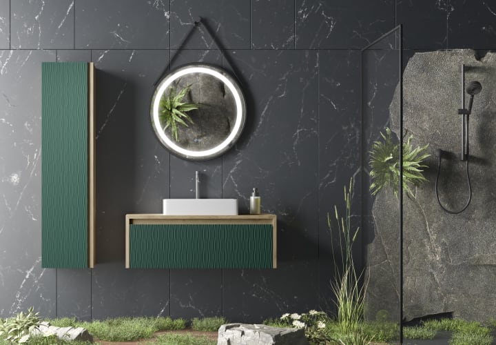 Meuble de salle de bains avec plan de toilette en bois Lambda Coycama principal 1