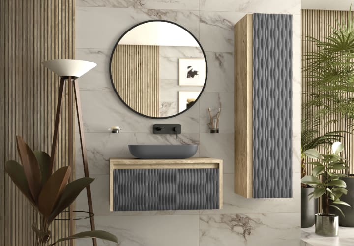 Meuble de salle de bains avec plan de toilette en bois Lambda Coycama principal 4