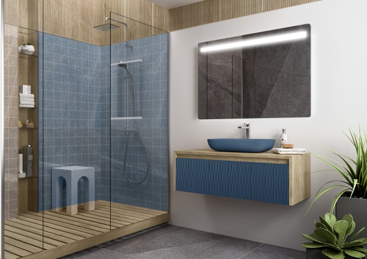 Meuble de salle de bains avec plan de toilette en bois Lambda Coycama principal 2