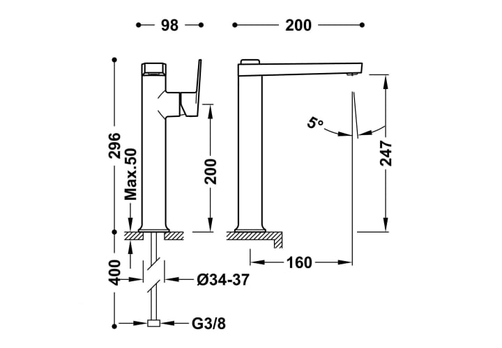 Robinet de lavabo Project XL Tres croquis 12
