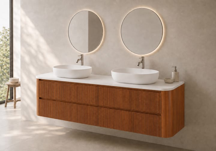 Meuble de salle de bains avec plan de toilette Solid Surface Duna Bruntec principal 2