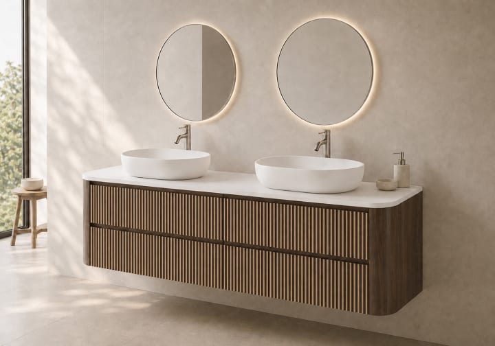 Meuble de salle de bains avec plan de toilette Solid Surface Duna Bruntec principal 4