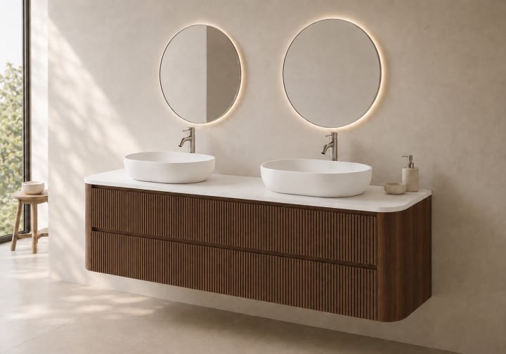 Meuble de salle de bains avec plan de toilette Solid Surface Duna Bruntec principal 3