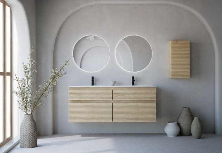 Ensemble de meubles de salle de bain en bois massif palilleria Horizontal Alpes 7 Bruntec principal 1