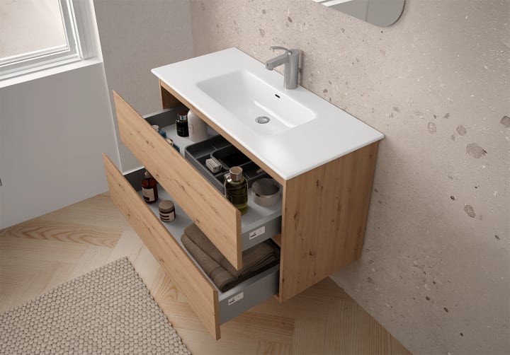 Meuble de salle de bains en bois à profondeur réduite 37,8 cm Vilma Bruntec détail 5