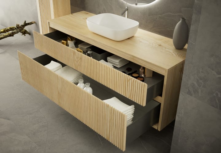 Meuble de salle de bains moderne en bois massif Alpes Bruntec détail 6