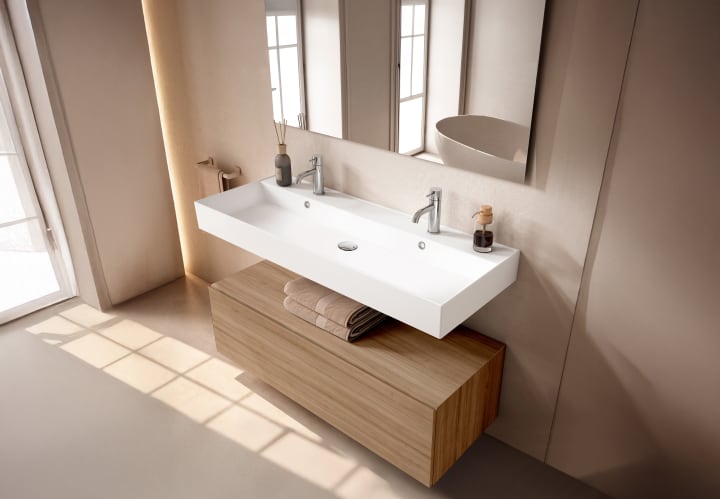 Ensemble de meubles de salle de bain avec lavabo en céramique de 12 cm de hauteur et tiroirs Nomad Viso principal 12