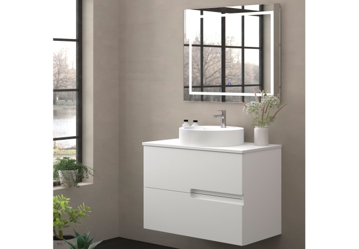 Meuble de salle de bains avec plan de toilette en pierre compacte blanche Lia Bruntec couleurs principal 1