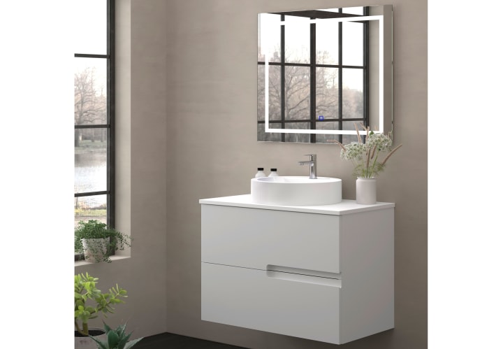 Meuble de salle de bains avec plan de toilette en pierre compacte blanche Lia Bruntec couleurs principal 3
