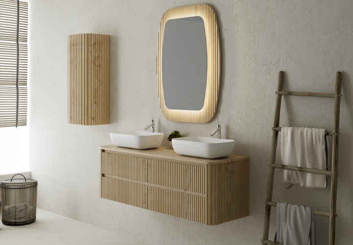 Meubles de salle de bains avec plan de toilette en bois massif Baviera Bruntec principal 1