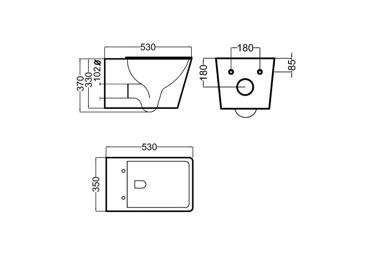 Pack WC suspendu  avec réservoir de chasse encastré Bruntec Square croquis 7